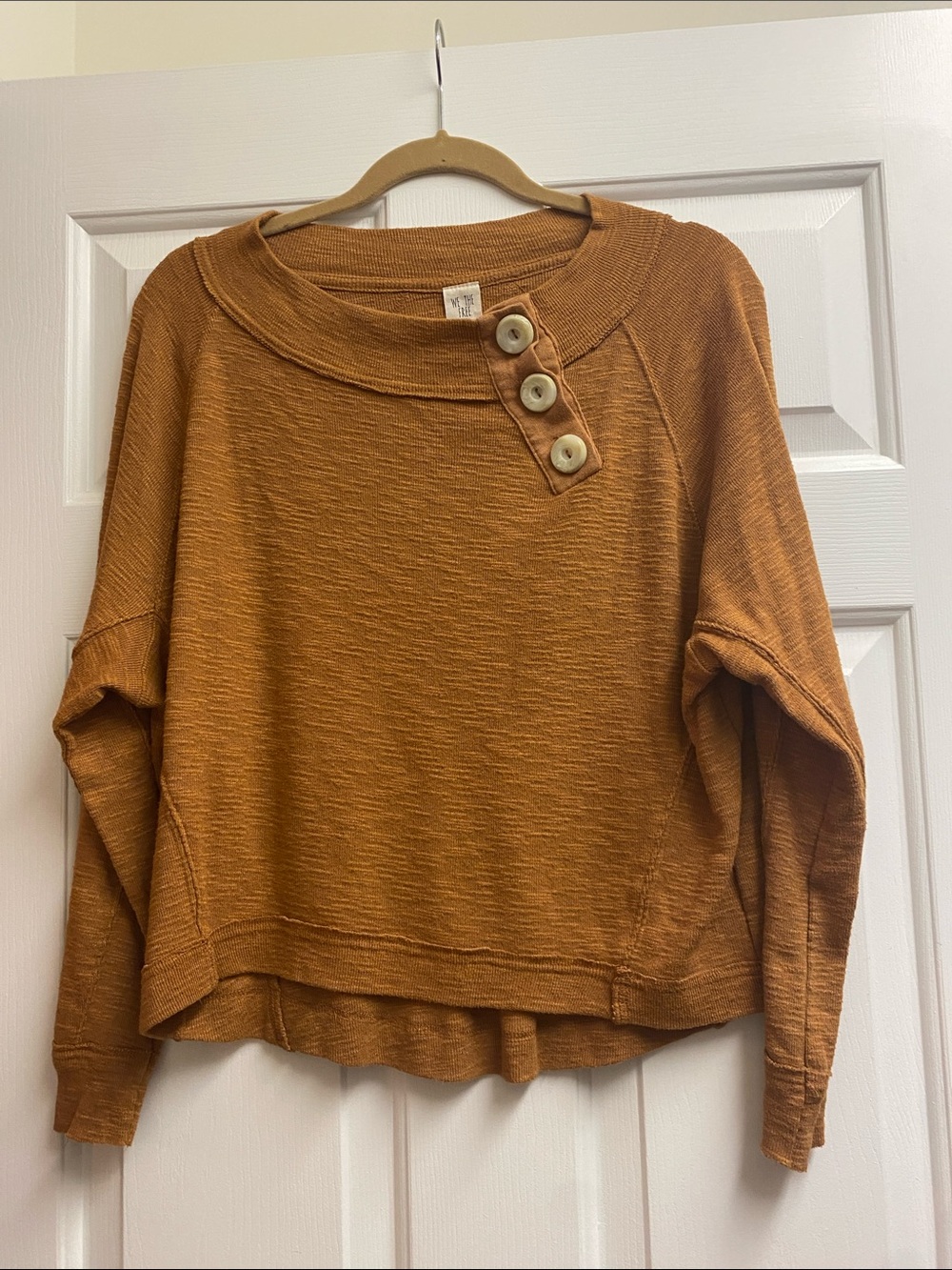 Free People We The Free Women's Button-Accent Pullover Sweater in Rust -